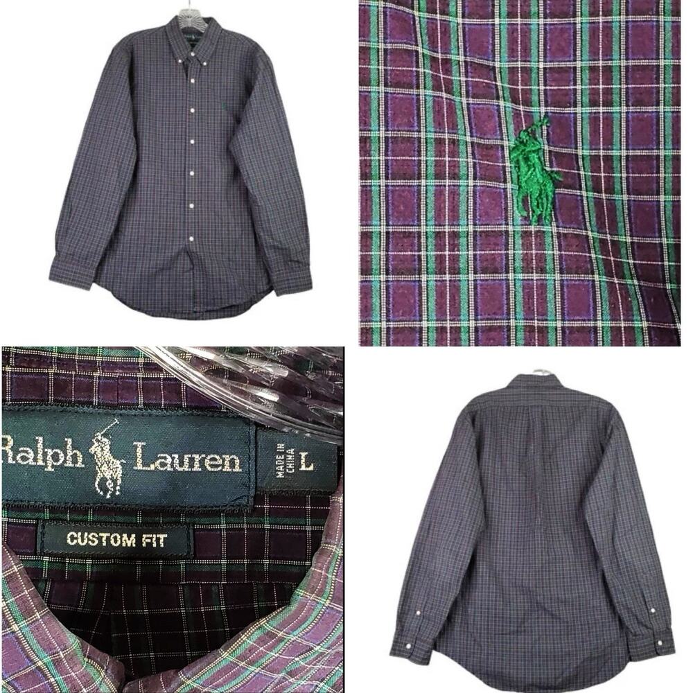 Polo Ralph Lauren Shirt Oxford Men's Size Large L Purple Plaid LS Button Down